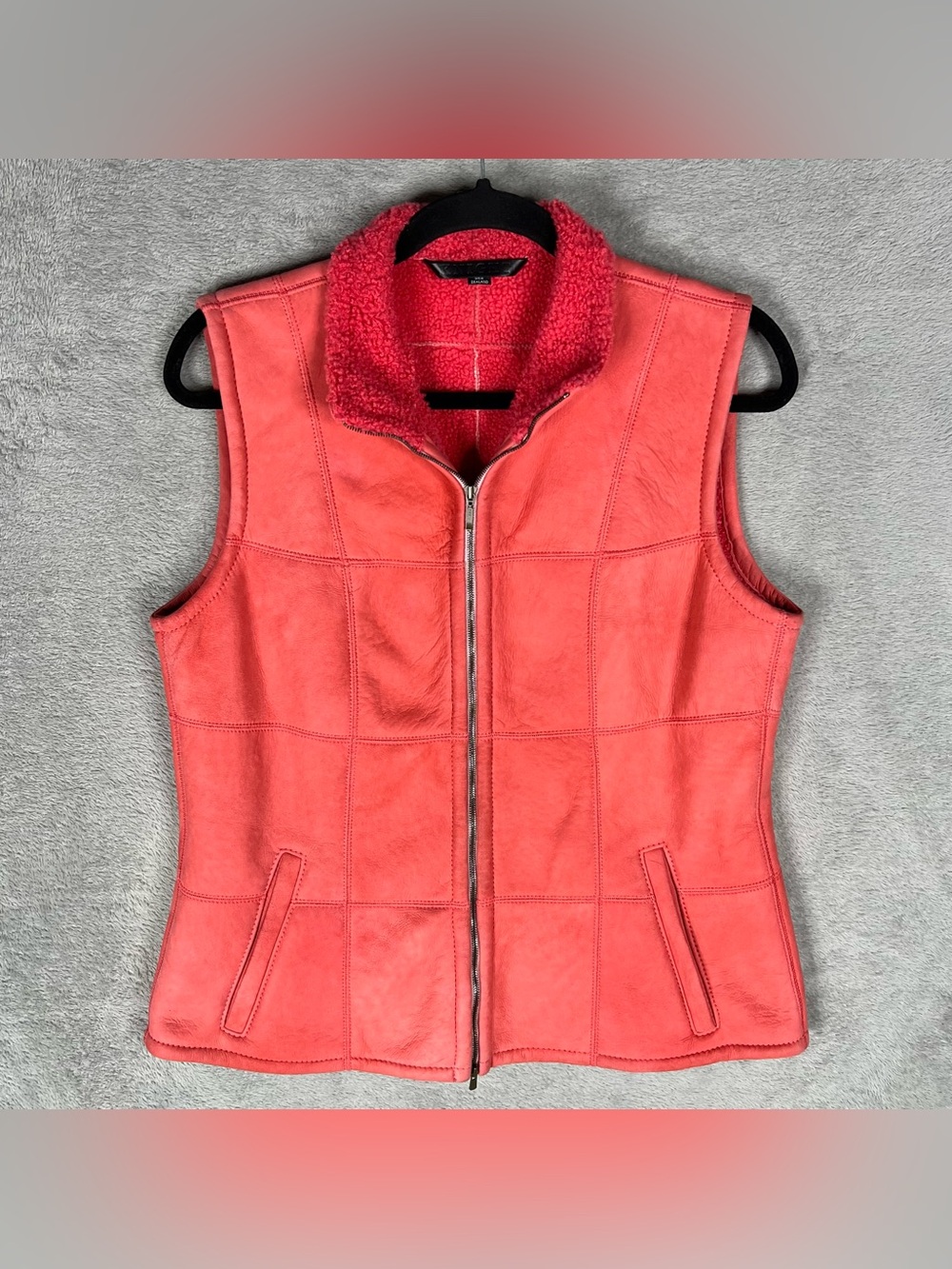 Knight of New Zealand Lamb Leather Vest Women’s Medium Shearling Lined Pink Zip